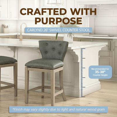 ROME + OAK Carlynd 26" Swivel Counter Stool, Reclaim Oak, Stone,Set of 4 - VMInnovations