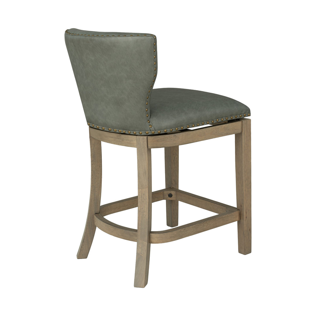 ROME + OAK Carlynd 26" Swivel Counter Stool, Reclaimed Oak, Stone Vegan Leather - VMInnovations