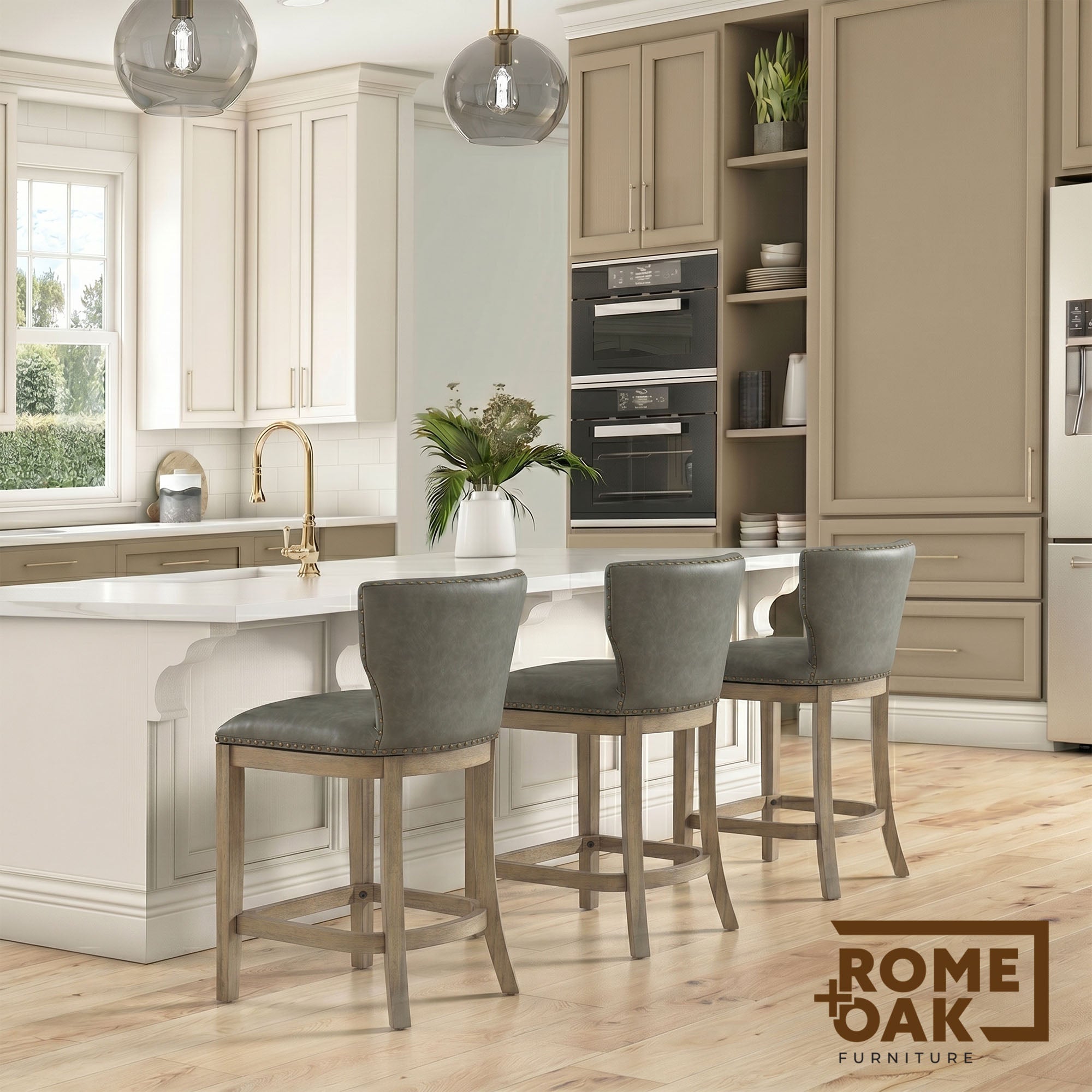 ROME + OAK Carlynd 26" Swivel Counter Stool, Reclaim Oak, Stone,Set of 4