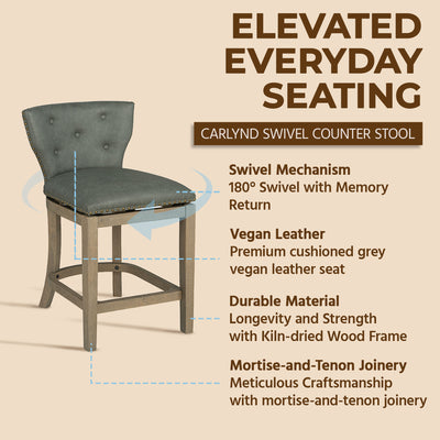 ROME + OAK Carlynd 26" Swivel Counter Stool, Reclaim Oak, Stone,Set of 2
