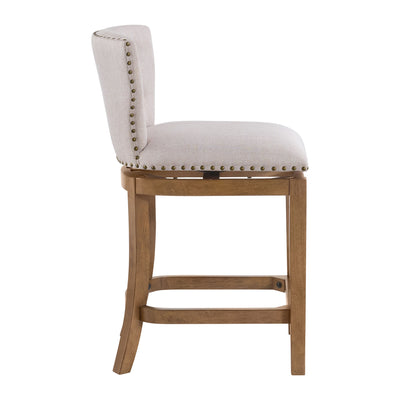 ROME + OAK Carlynd 26" Swivel Counter Stool, Weathered Oak, Sand Fabric,Set of 3