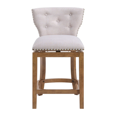 ROME + OAK Carlynd 26" Swivel Counter Stool, Weathered Oak, Sand Fabric,Set of 3
