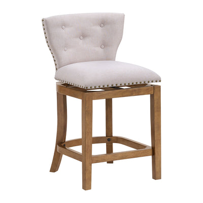 ROME + OAK Carlynd 26" Swivel Counter Stool, Weathered Oak, Sand Fabric,Set of 4