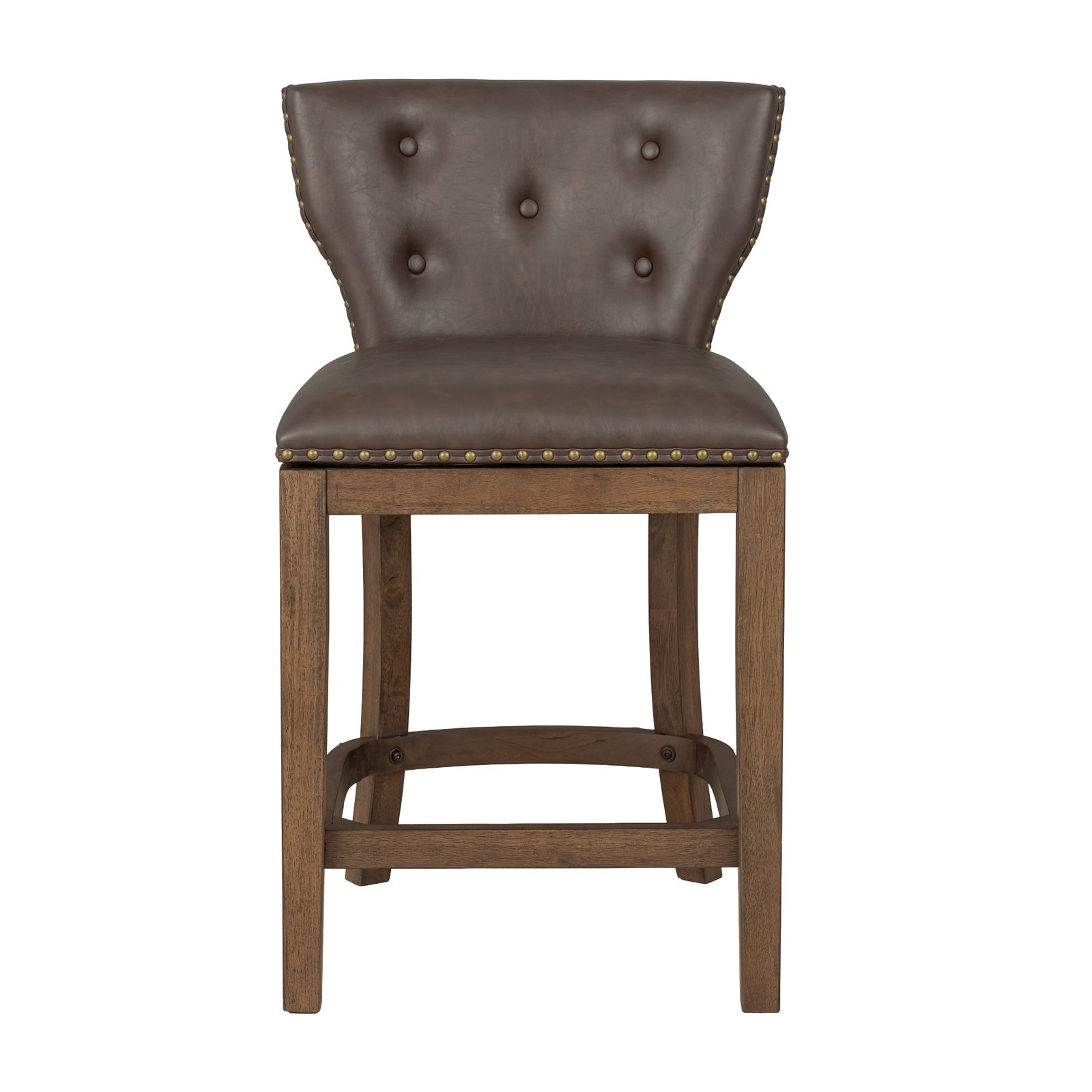ROME + OAK Carlynd 26" Swivel Counter Stool, Walnut with Brown Vegan Leather - VMInnovations
