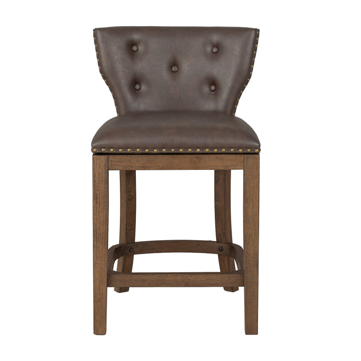 ROME + OAK Carlynd 26" Swivel Counter Stool, Walnut with Brown Vegan Leather - VMInnovations