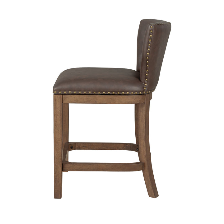 ROME + OAK Carlynd 26" Swivel Counter Stool, Walnut with Brown Vegan Leather - VMInnovations
