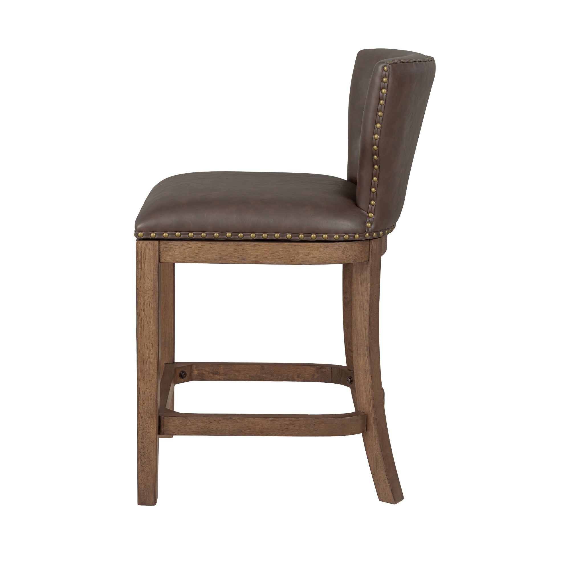 ROME + OAK Carlynd 26" Swivel Counter Stool, Walnut with Brown Leather, Set of 2