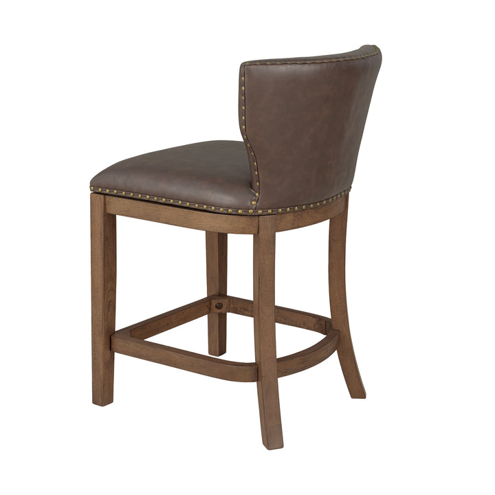 ROME + OAK Carlynd 26" Swivel Counter Stool, Walnut with Brown Vegan Leather - VMInnovations