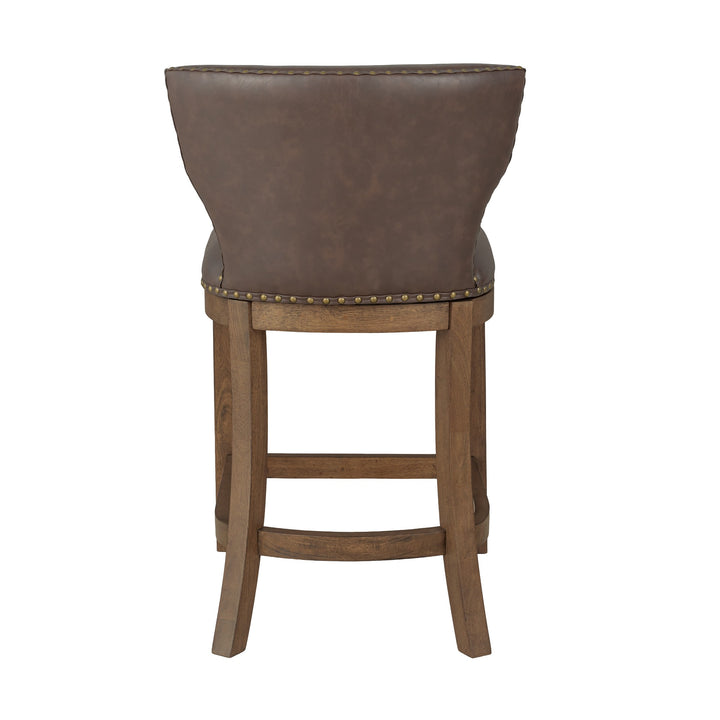 ROME + OAK Carlynd 26" Swivel Counter Stool, Walnut with Brown Vegan Leather - VMInnovations