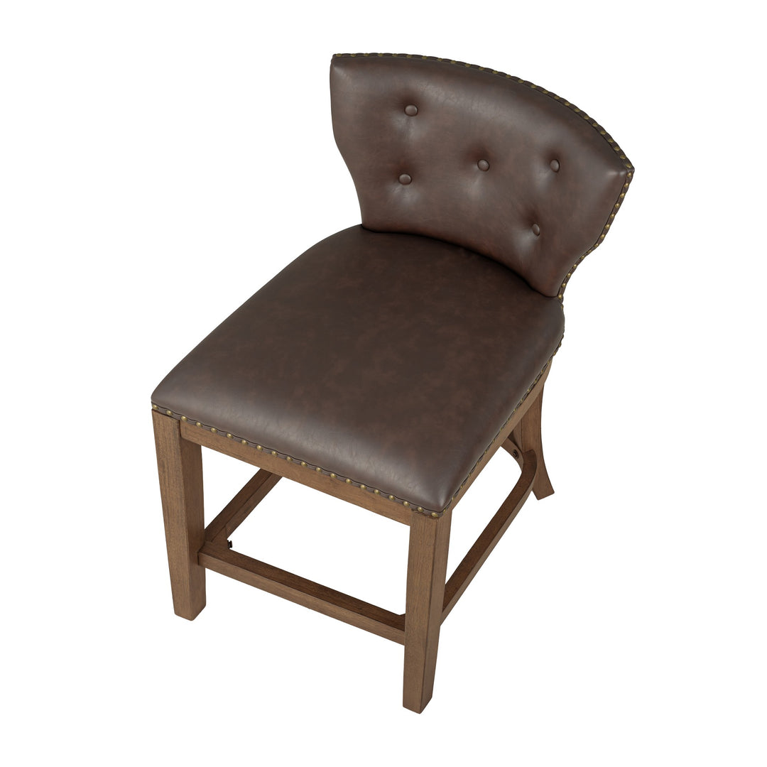 ROME + OAK Carlynd 26" Swivel Counter Stool, Walnut with Brown Vegan Leather - VMInnovations