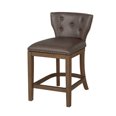 ROME + OAK Carlynd 26" Swivel Counter Stool, Walnut with Brown Leather, Set of 2