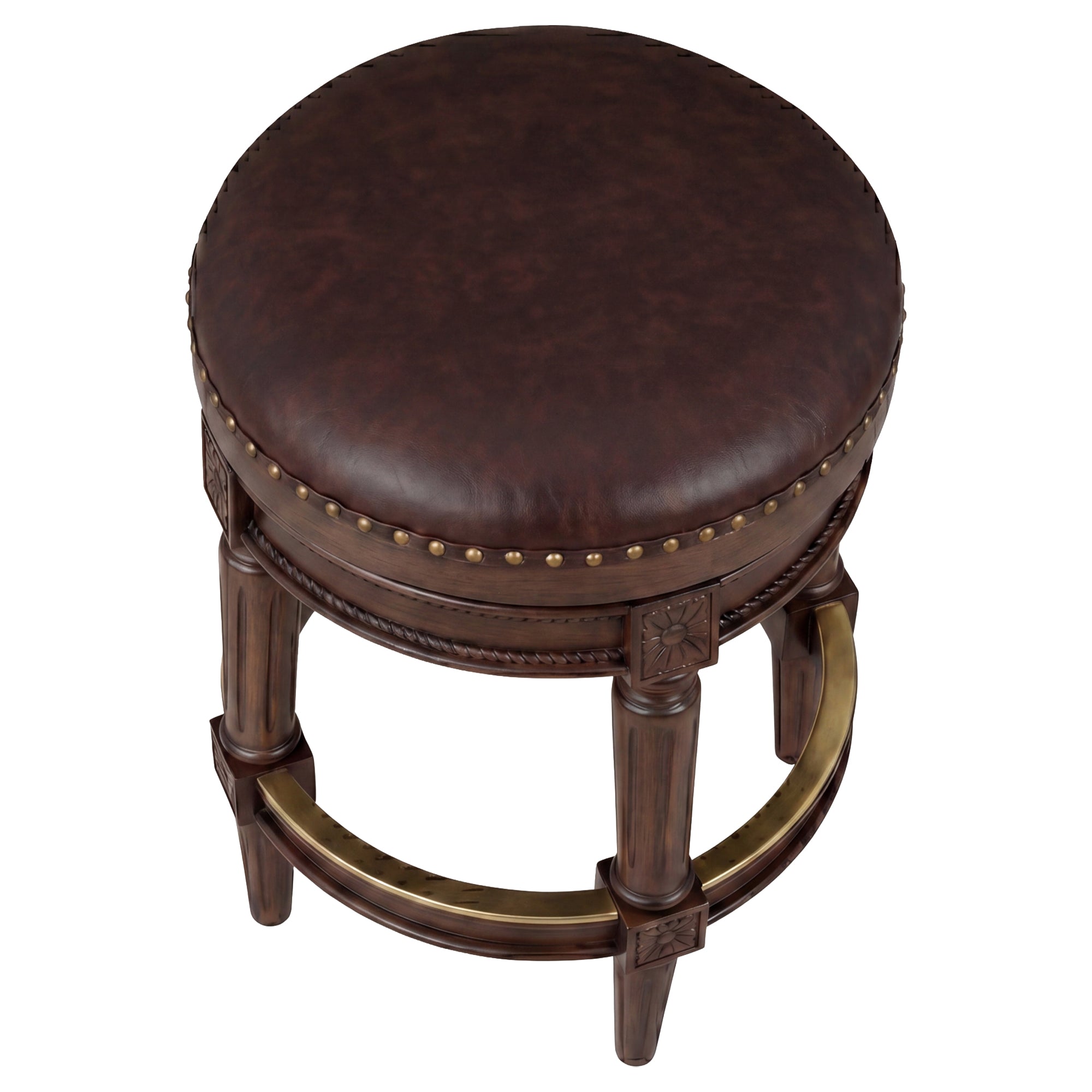 ROME + OAK Runyan 26" Swivel Counter Stool, Walnut, Brown Vegan Leather,Set of 3