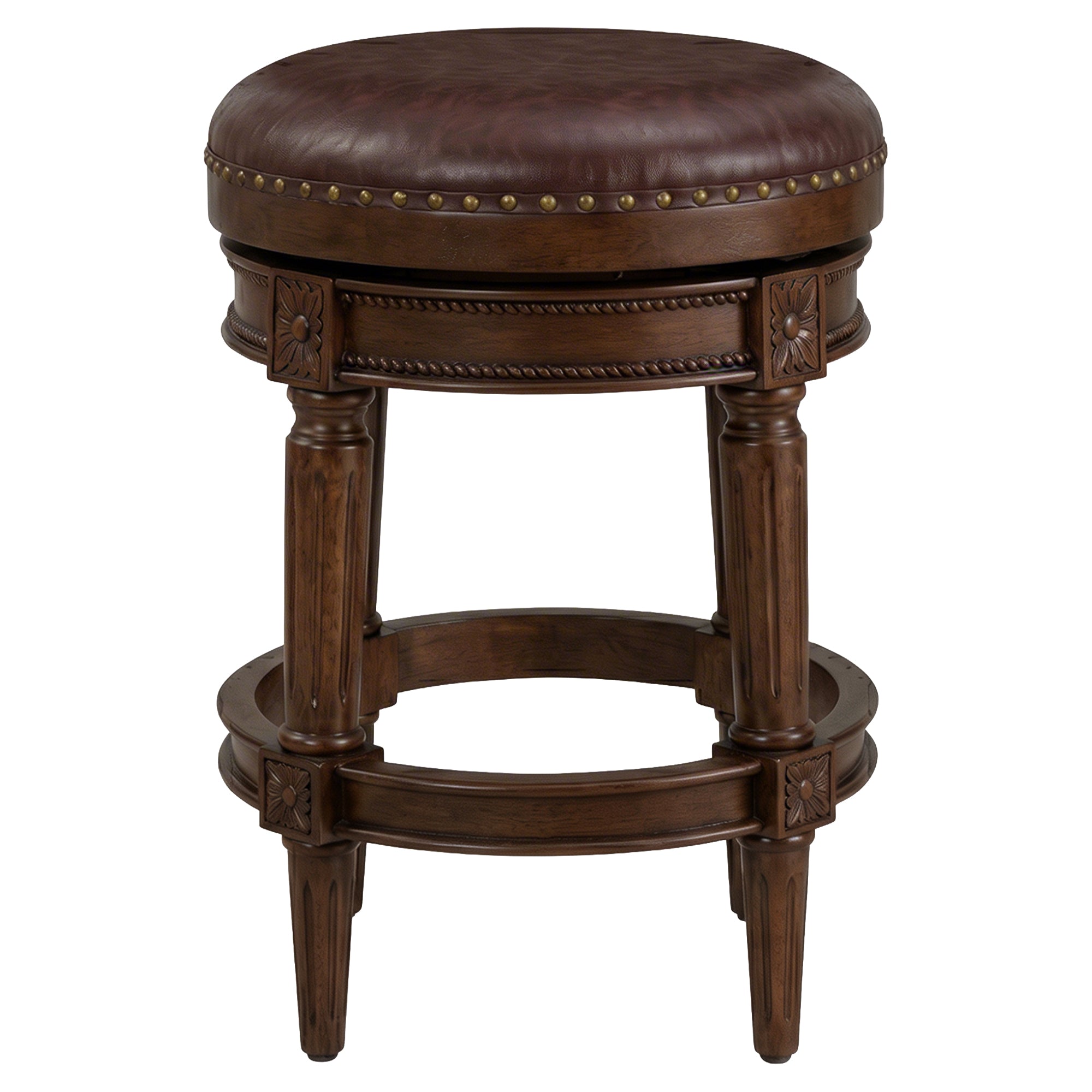 ROME + OAK Runyan 26" Swivel Counter Stool, Walnut, Brown Vegan Leather,Set of 4