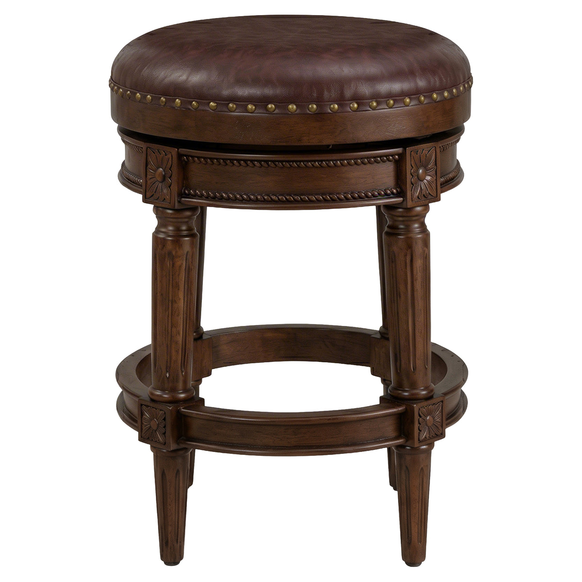 ROME + OAK Runyan Backless Swivel Counter Stoolt, Brown Vegan Leather (Open Box)