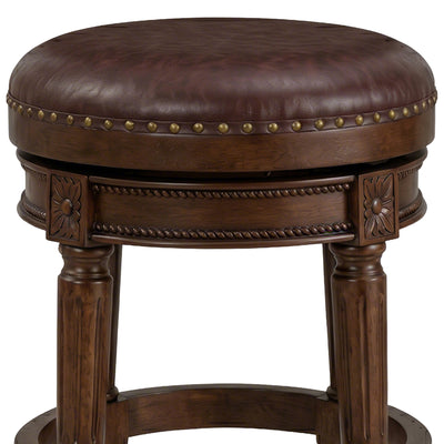 ROME + OAK Runyan 26" Swivel Counter Stool, Walnut, Brown Vegan Leather,Set of 3