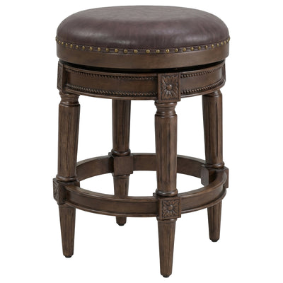 ROME + OAK Runyan 26" Swivel Counter Stool, Walnut, Brown Vegan Leather,Set of 4