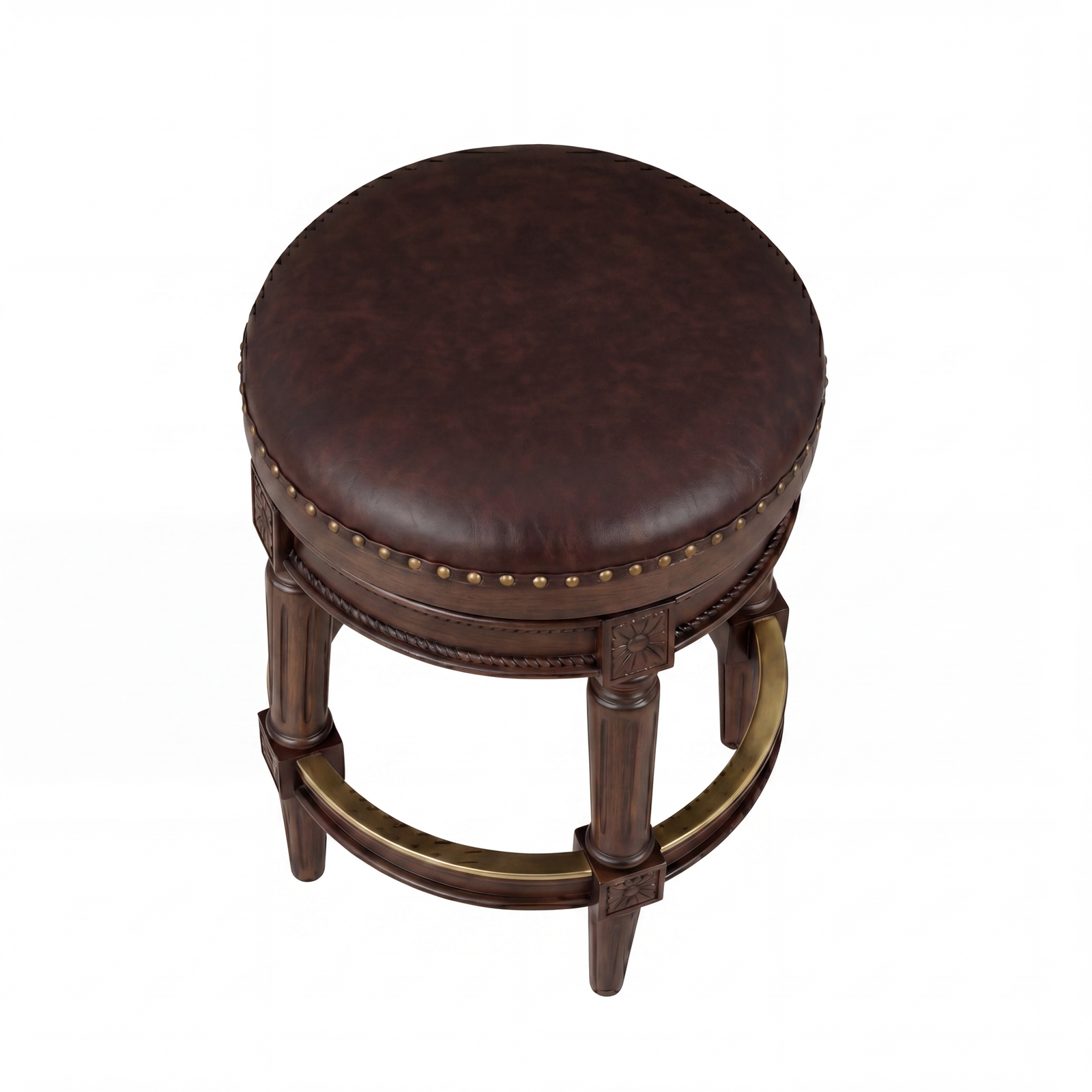 ROME + OAK Runyan 26" Backless Swivel Counter Stool, Walnut, Brown Vegan Leather - VMInnovations