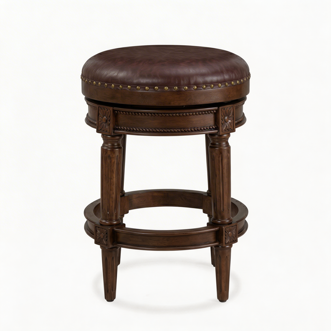 ROME + OAK Runyan 26" Backless Swivel Counter Stool, Walnut, Brown Vegan Leather - VMInnovations