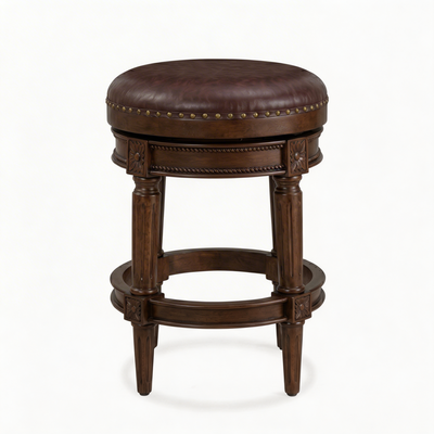 ROME + OAK Runyan 26" Swivel Counter Stool, Walnut, Brown Vegan Leather,Set of 4 - VMInnovations