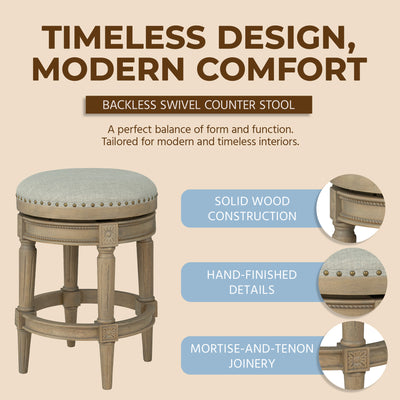 ROME + OAK Runyan 26" Swivel Counter Stool, Reclaimed Oak, Grey Fabric, Set of 3