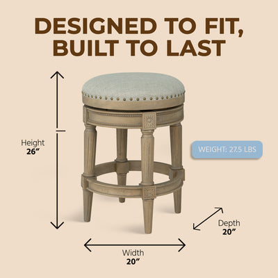ROME + OAK Runyan 26" Swivel Counter Stool, Reclaimed Oak, Grey Fabric, Set of 3