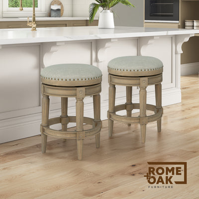 ROME + OAK Runyan 26" Swivel Counter Stool, Reclaimed Oak, Grey Fabric, Set of 3
