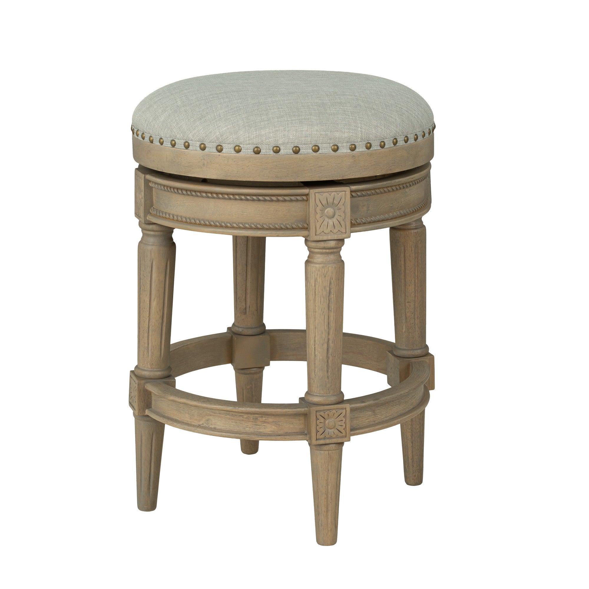 ROME + OAK Runyan 26" Swivel Counter Stool, Reclaimed Oak, Grey Fabric, Set of 4