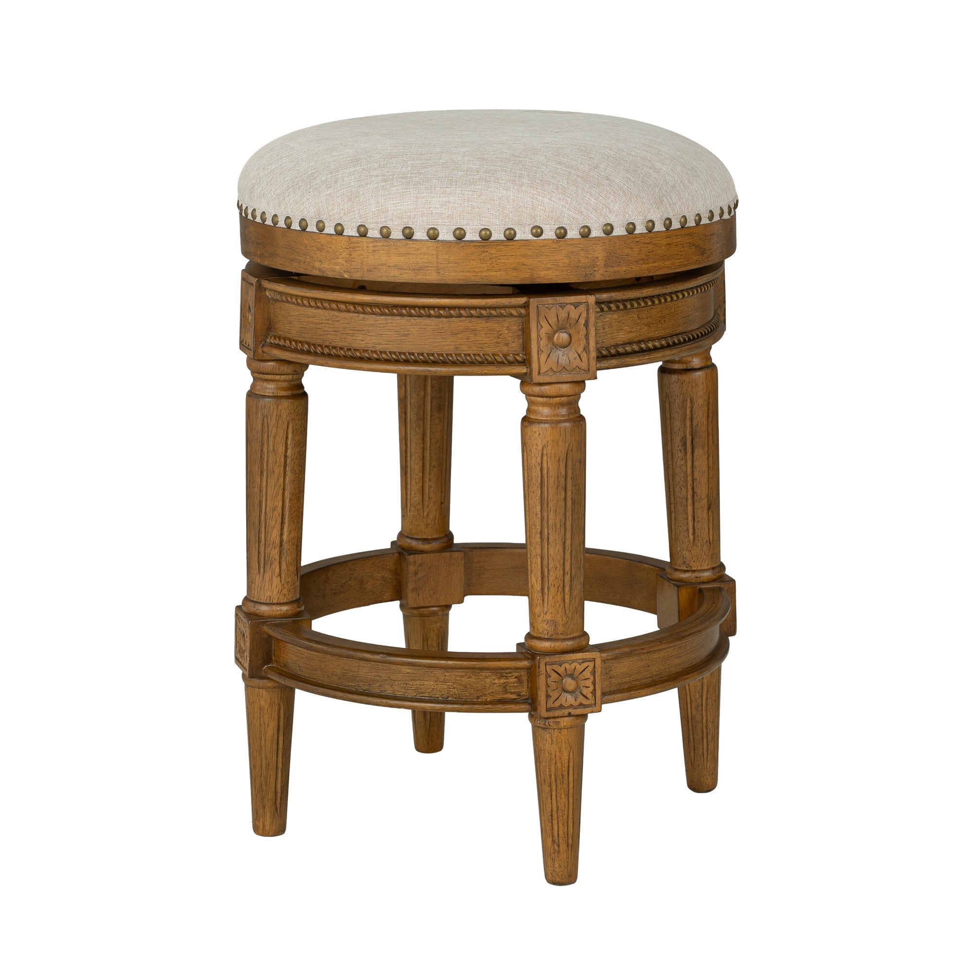 ROME + OAK Runyan 26" Swivel Counter Stool, Weathered Oak, Sand Fabric, Set of 2