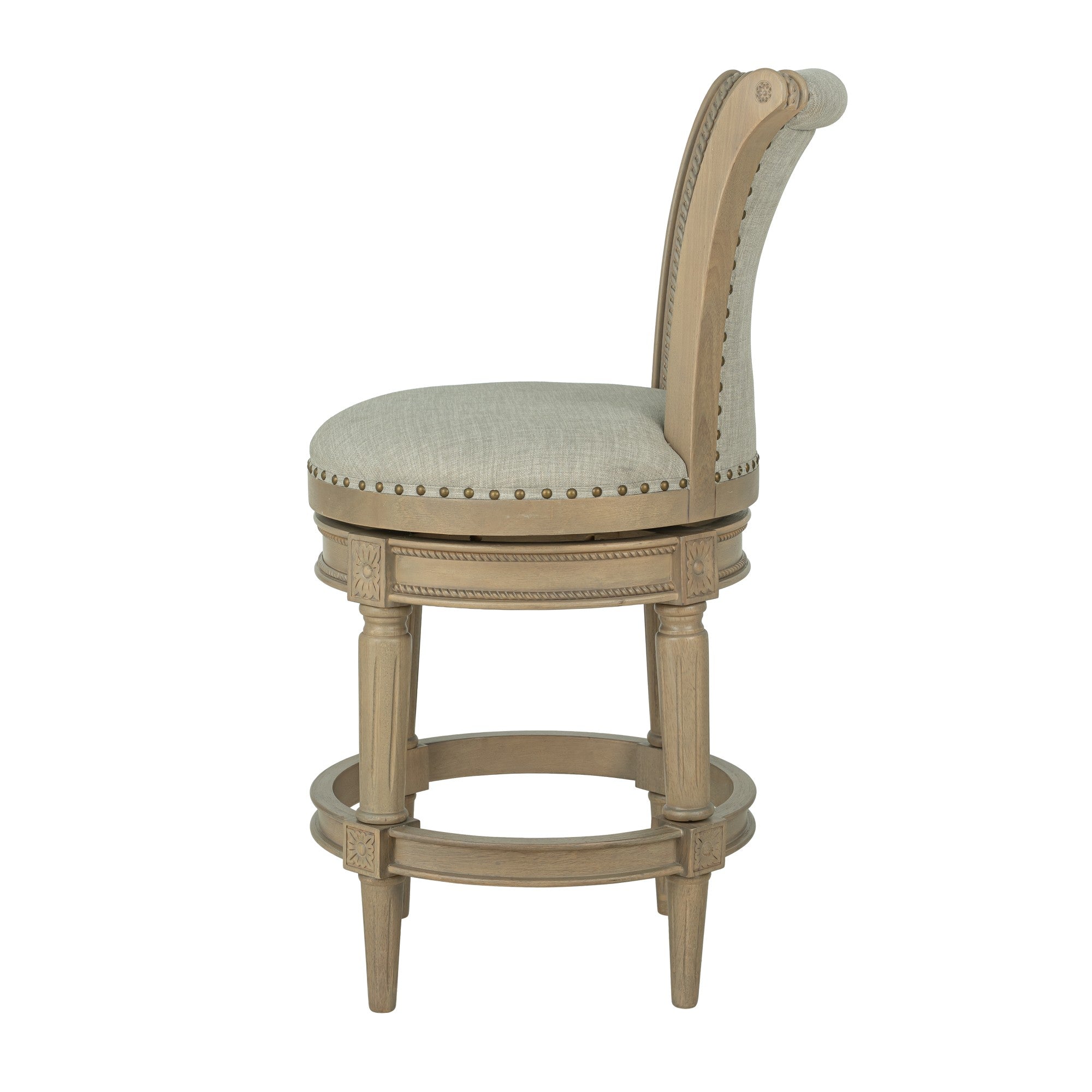 ROME + OAK Runyan 26" Swivel Counter Stool, Reclaimed Oak, Grey Fabric, Set of 2