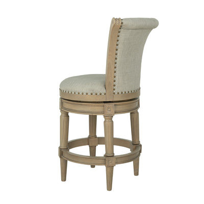 ROME + OAK Runyan 26" Swivel Counter Stool, Reclaimed Oak, Grey Fabric, Set of 2
