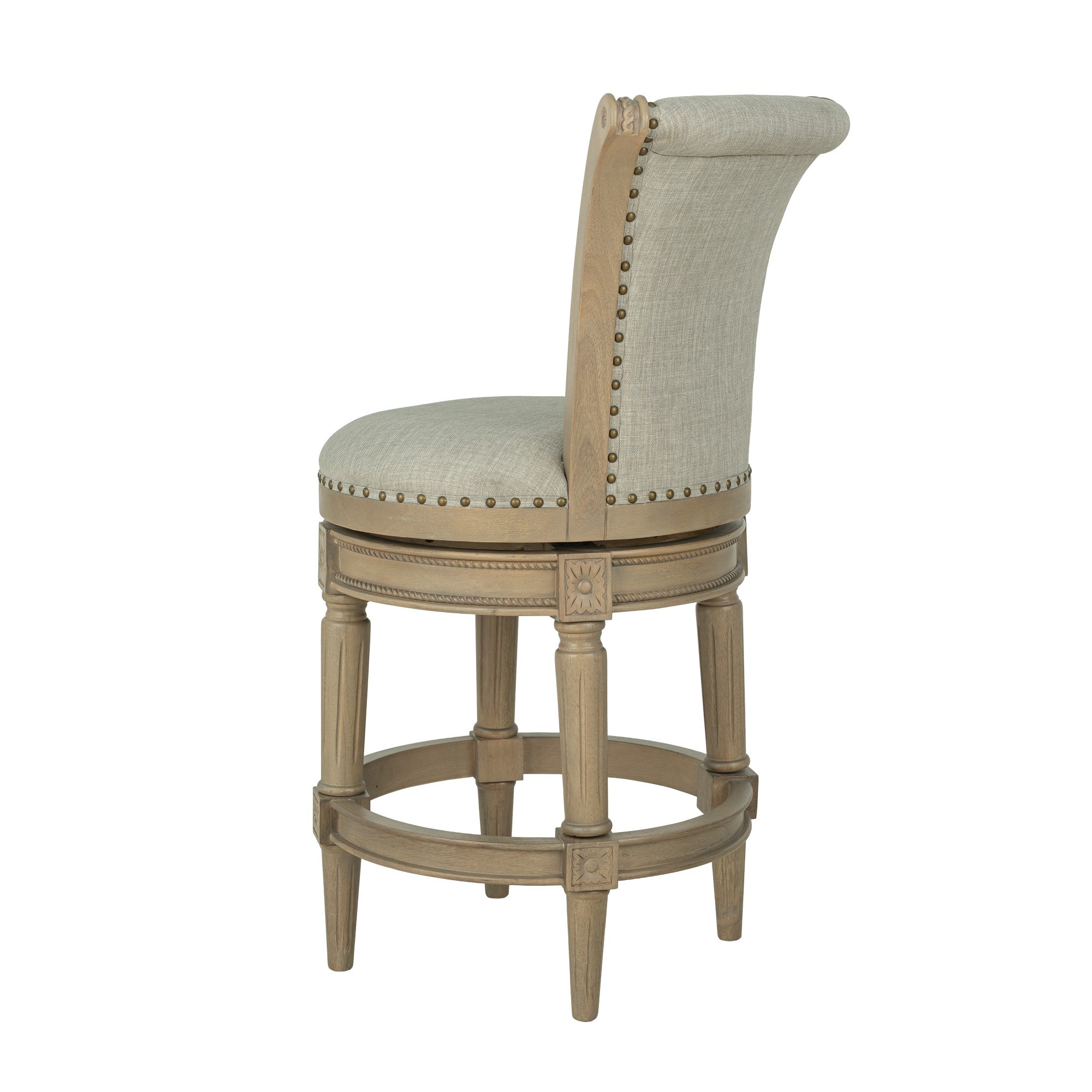 ROME + OAK Runyan 26" Swivel Counter Stool, Reclaimed Oak, Grey Fabric, Set of 2