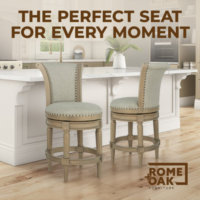 ROME + OAK Runyan 26" Swivel Counter Stool, Reclaimed Oak, Ash Grey Fabric - VMInnovations