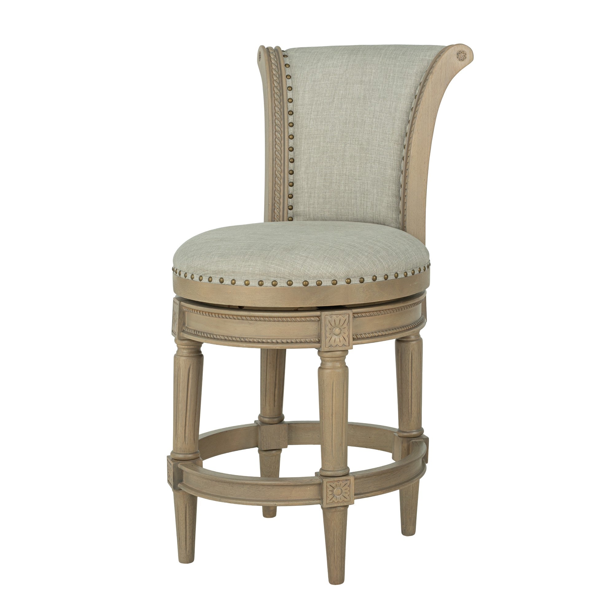 ROME + OAK Runyan 26" Swivel Counter Stool, Reclaimed Oak, Grey Fabric, Set of 2