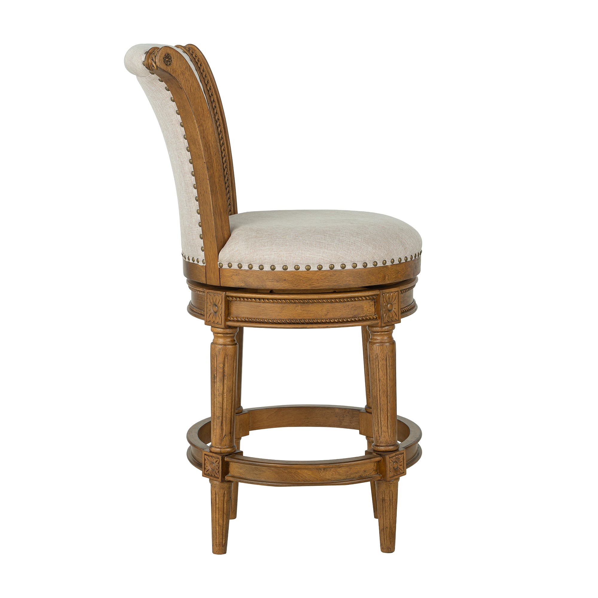 ROME + OAK Runyan 26" Swivel Counter Stool, Weathered Oak, Sand Fabric, Set of 4 - VMInnovations