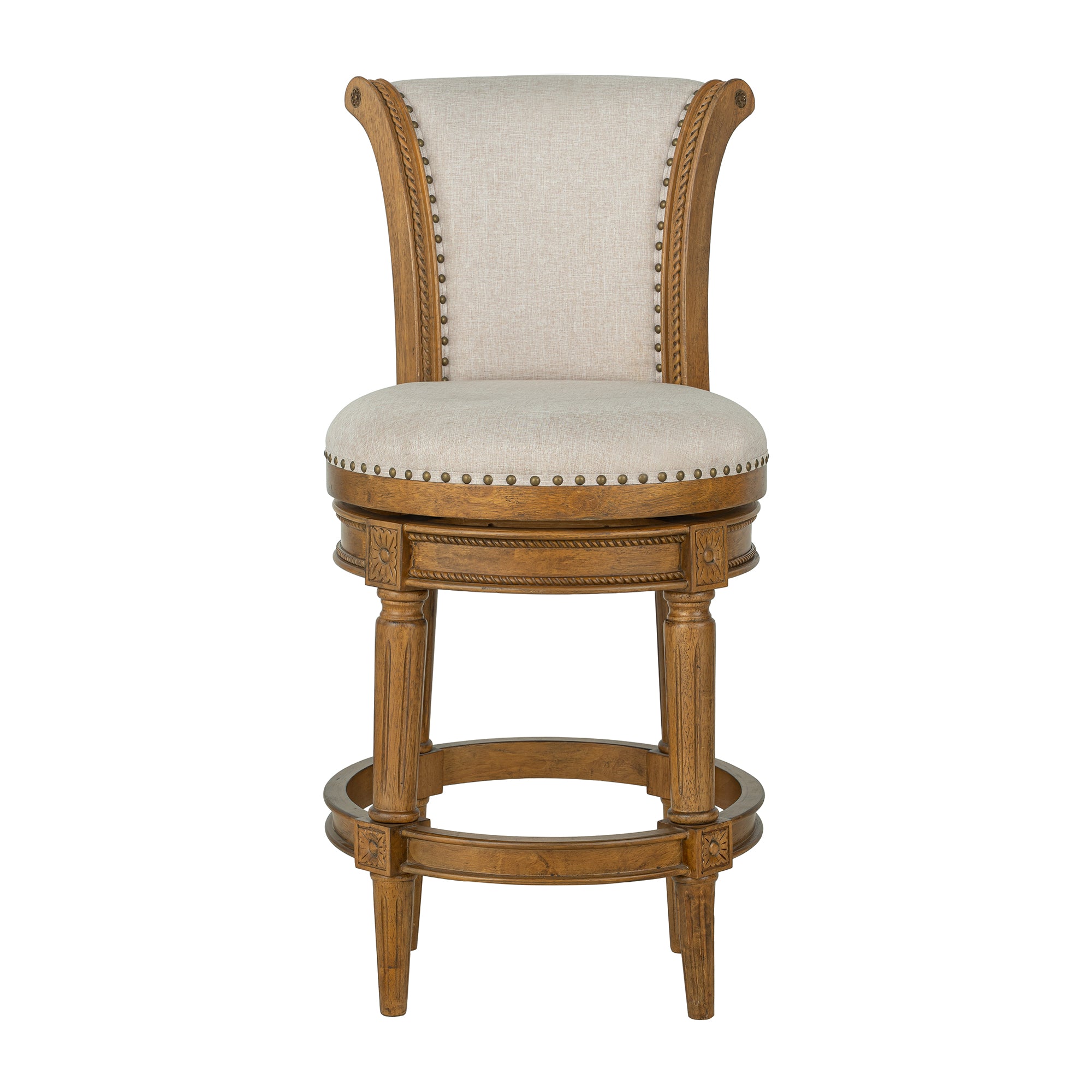 ROME + OAK Runyan 26" Swivel Counter Stool, Weathered Oak, Sand Fabric, Set of 2