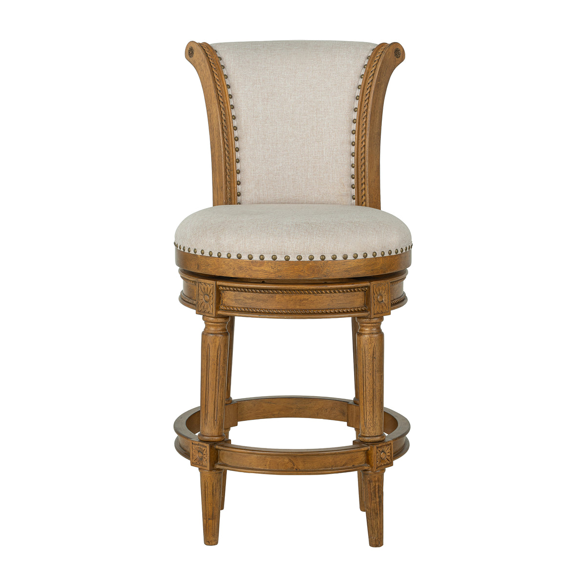 ROME + OAK Runyan 26" Swivel Counter Stool, Weathered Oak, Sand Fabric, Set of 4
