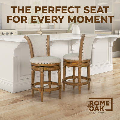 ROME + OAK Runyan 26" Swivel Counter Stool in Weathered Oak with Sand Fabric - VMInnovations