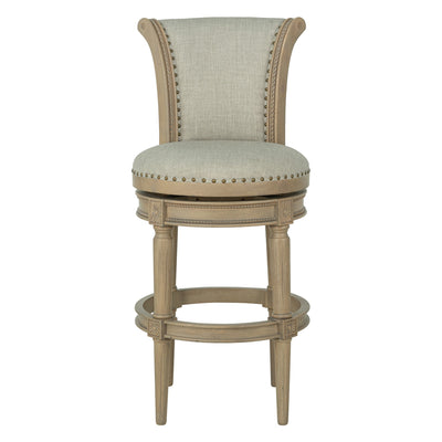 ROME + OAK Runyan 31" Swivel Bar Stool, Reclaimed Oak, Ash Grey Fabric, Set of 4