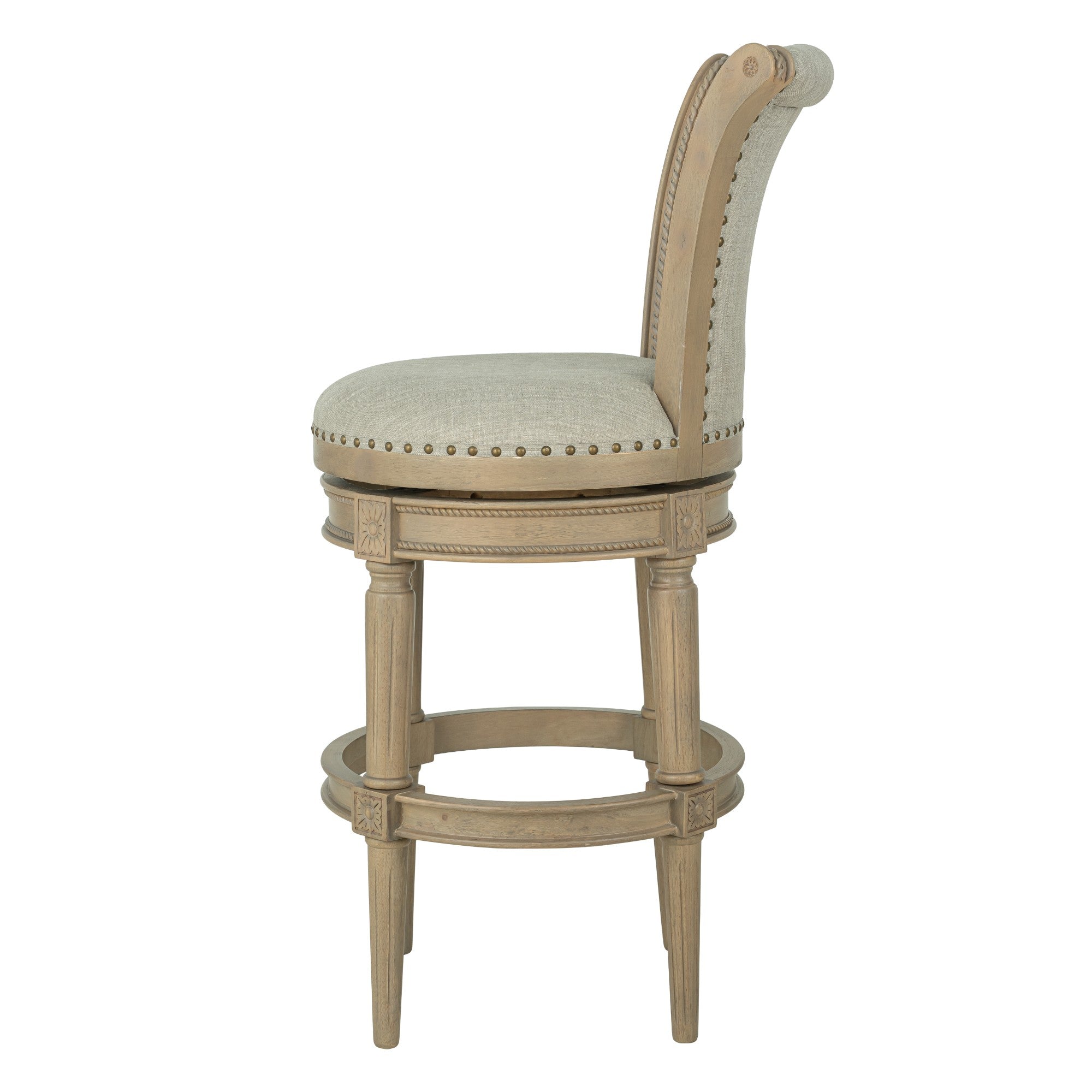 ROME + OAK Runyan 31" Swivel Bar Stool, Reclaimed Oak, Ash Grey Fabric, Set of 3