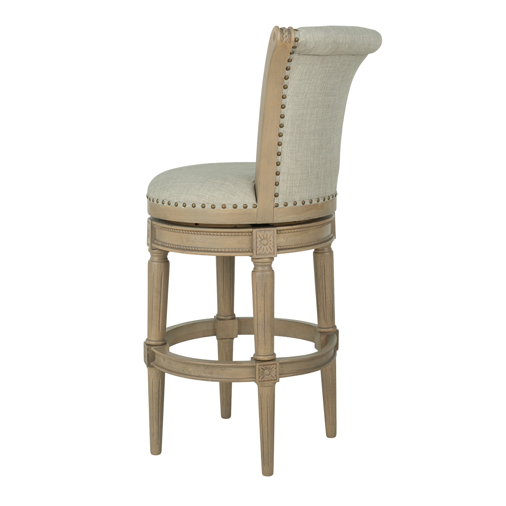 ROME + OAK Runyan 31" Swivel Bar Stool, Reclaimed Oak, Ash Grey Fabric, Set of 3