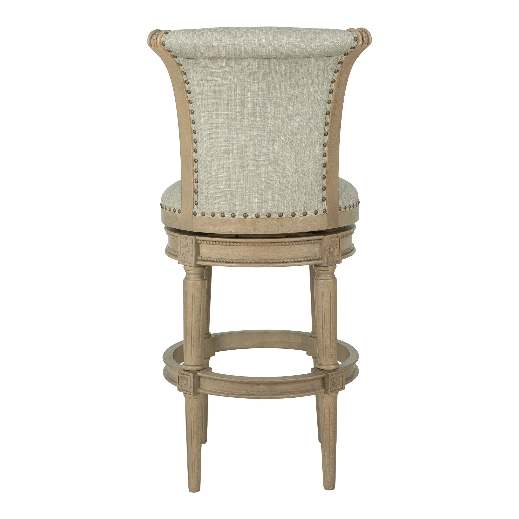 ROME + OAK Runyan 31" Swivel Bar Stool, Reclaimed Oak, Ash Grey Fabric, Set of 3