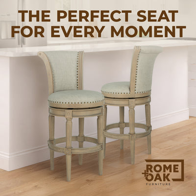 ROME + OAK Runyan 31" Swivel Bar Stool in Reclaimed Oak with Ash Grey Fabric - VMInnovations