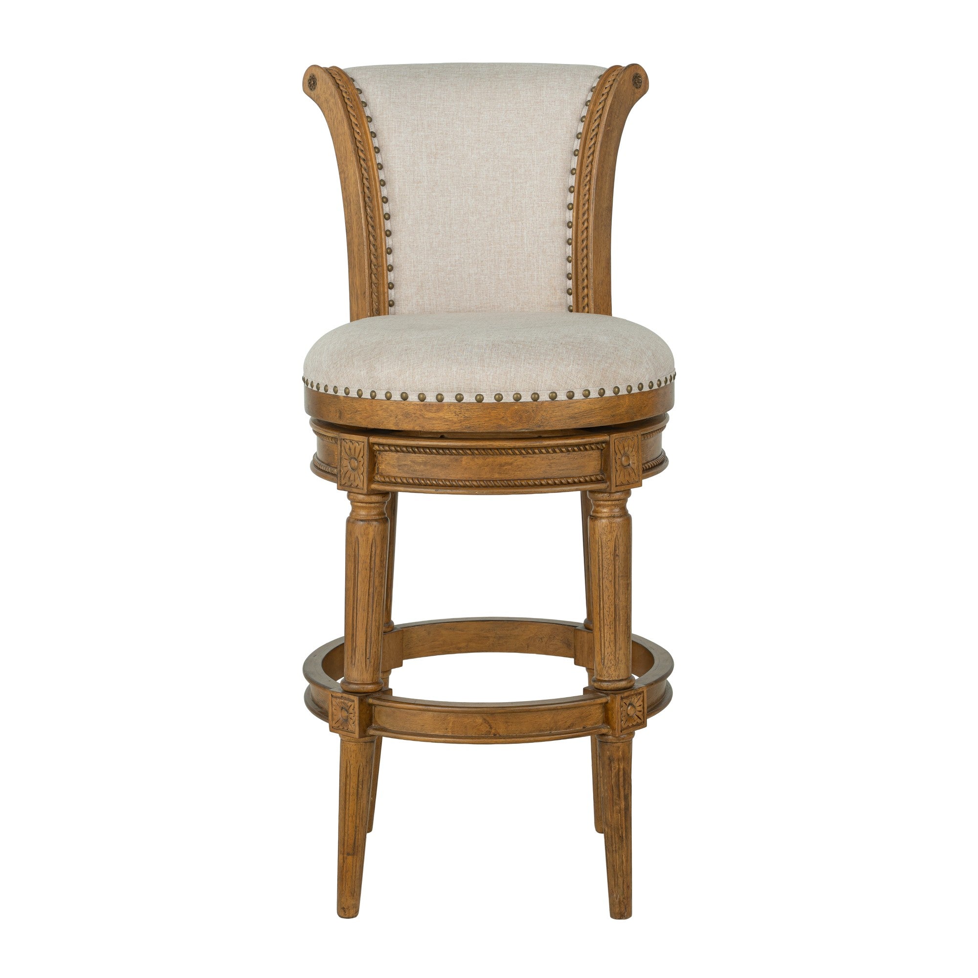 ROME + OAK Runyan 31" Swivel Bar Stool, Weathered Oak with Sand Fabric, Set of 3