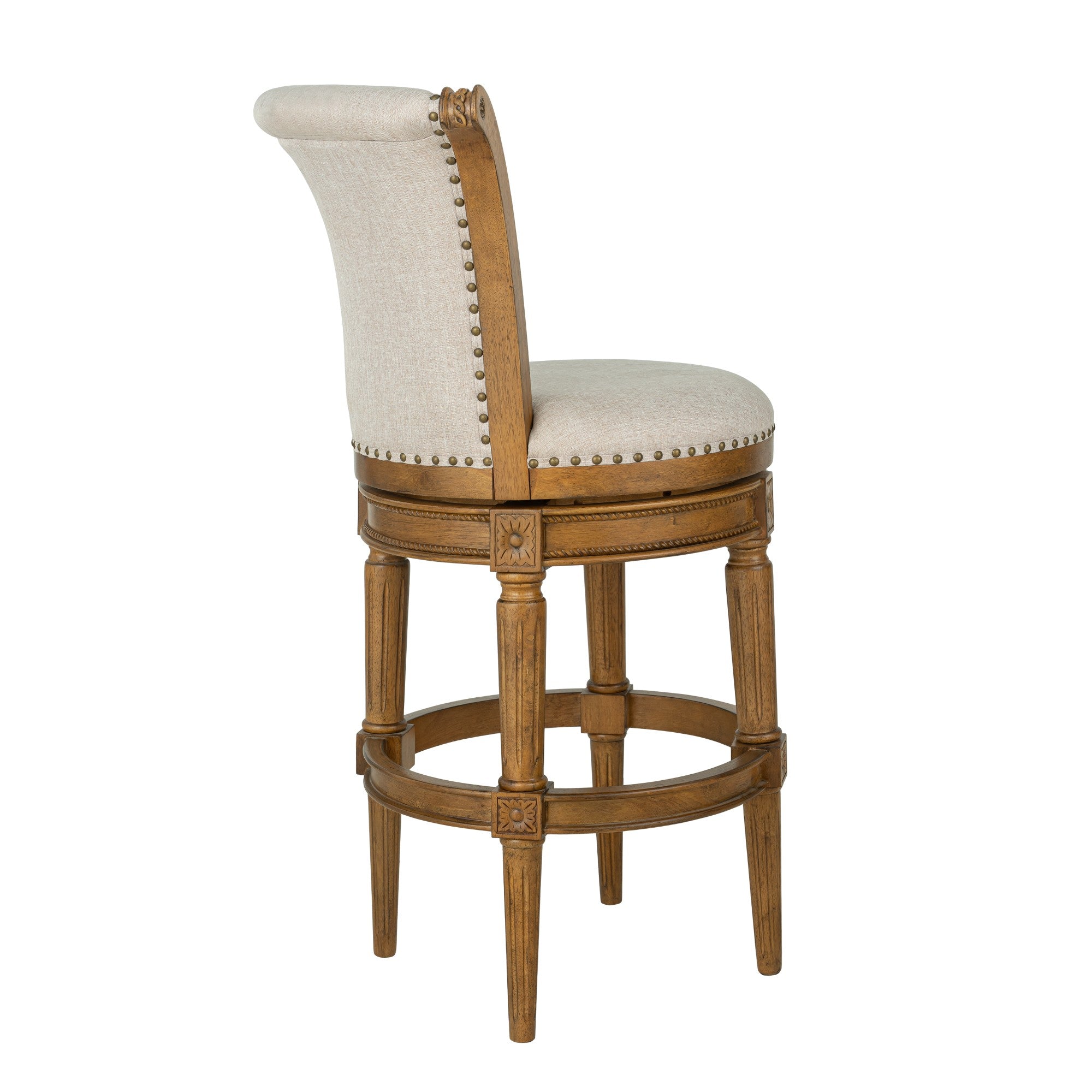 ROME + OAK Runyan 31" Swivel Bar Stool, Weathered Oak with Sand Fabric, Set of 3