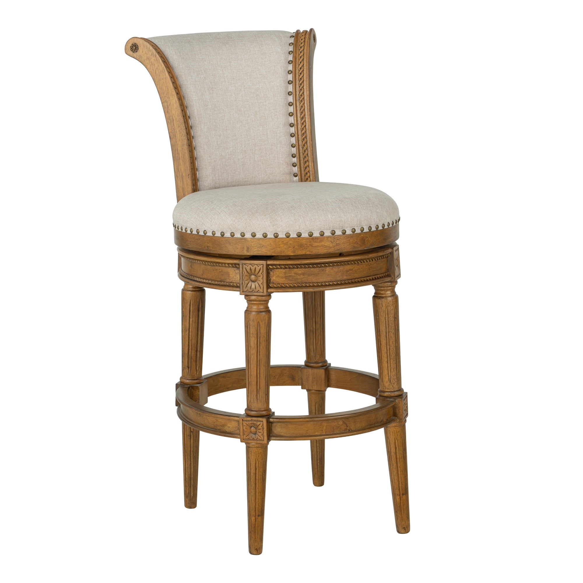ROME + OAK Runyan 31" Swivel Bar Stool, Weathered Oak with Sand Fabric, Set of 3