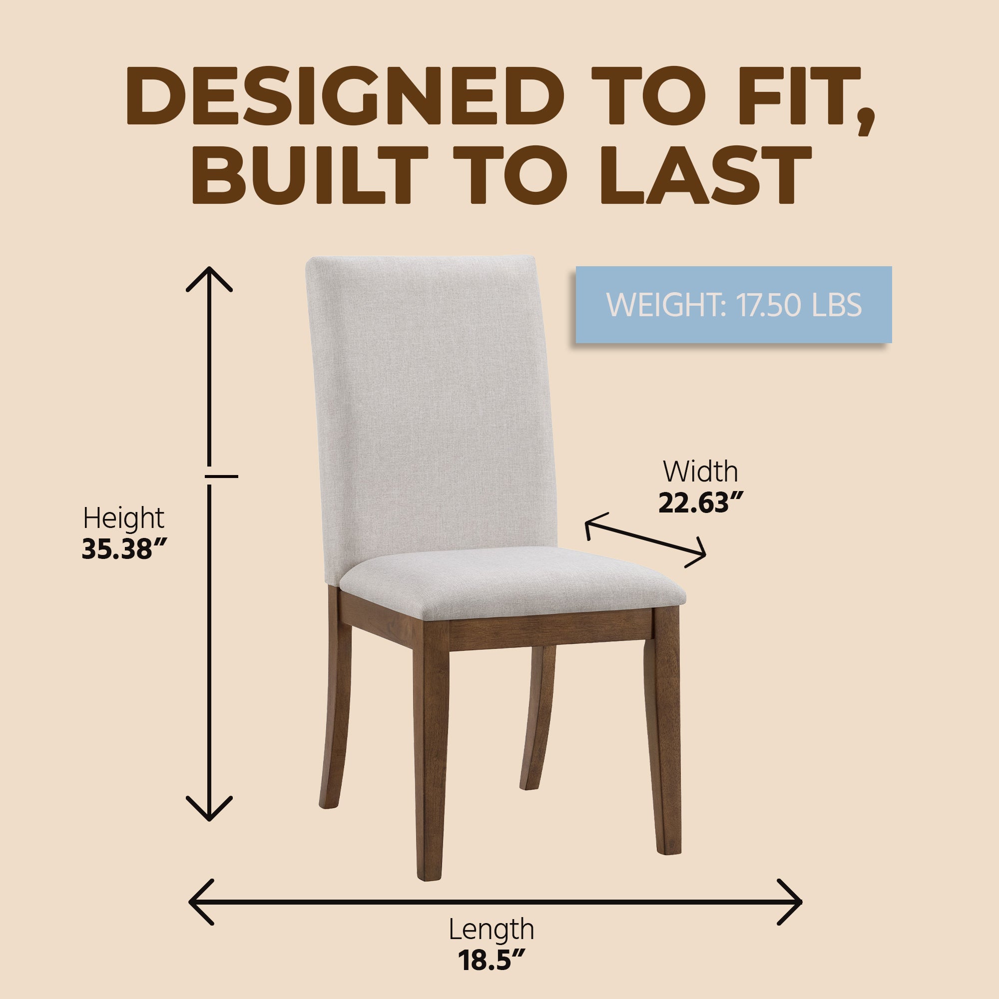 ROME + OAK Remy Dining Chair in Weathered Oak with Sand Fabric Seat, Set of 4 - VMInnovations