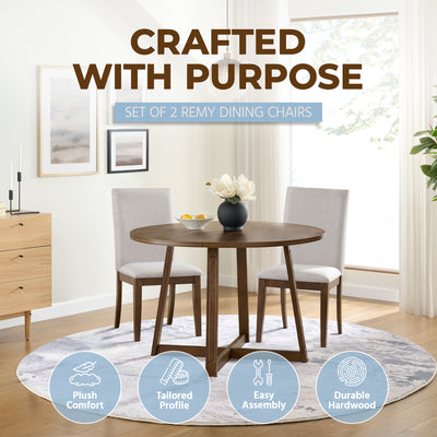 ROME + OAK Remy Dining Chair in Weathered Oak with Sand Fabric Seat, Set of 4 - VMInnovations