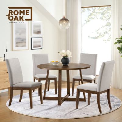 ROME + OAK Dining Set with 4 Remy Chairs & Worton 45" Round Table, Weathered Oak - VMInnovations