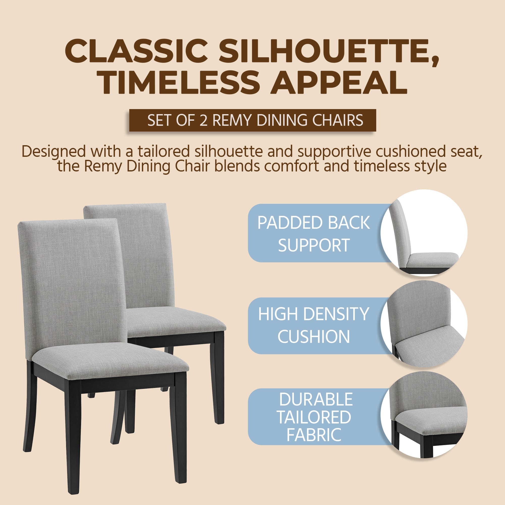 ROME + OAK Dining Set with 4 Remy Chairs & Worton 45" Round Table, Black Finish - VMInnovations