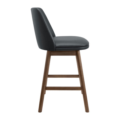 ROME + OAK Rowan 26" Swivel Counter Stool, Walnut, Black Vegan Leather, Set of 4